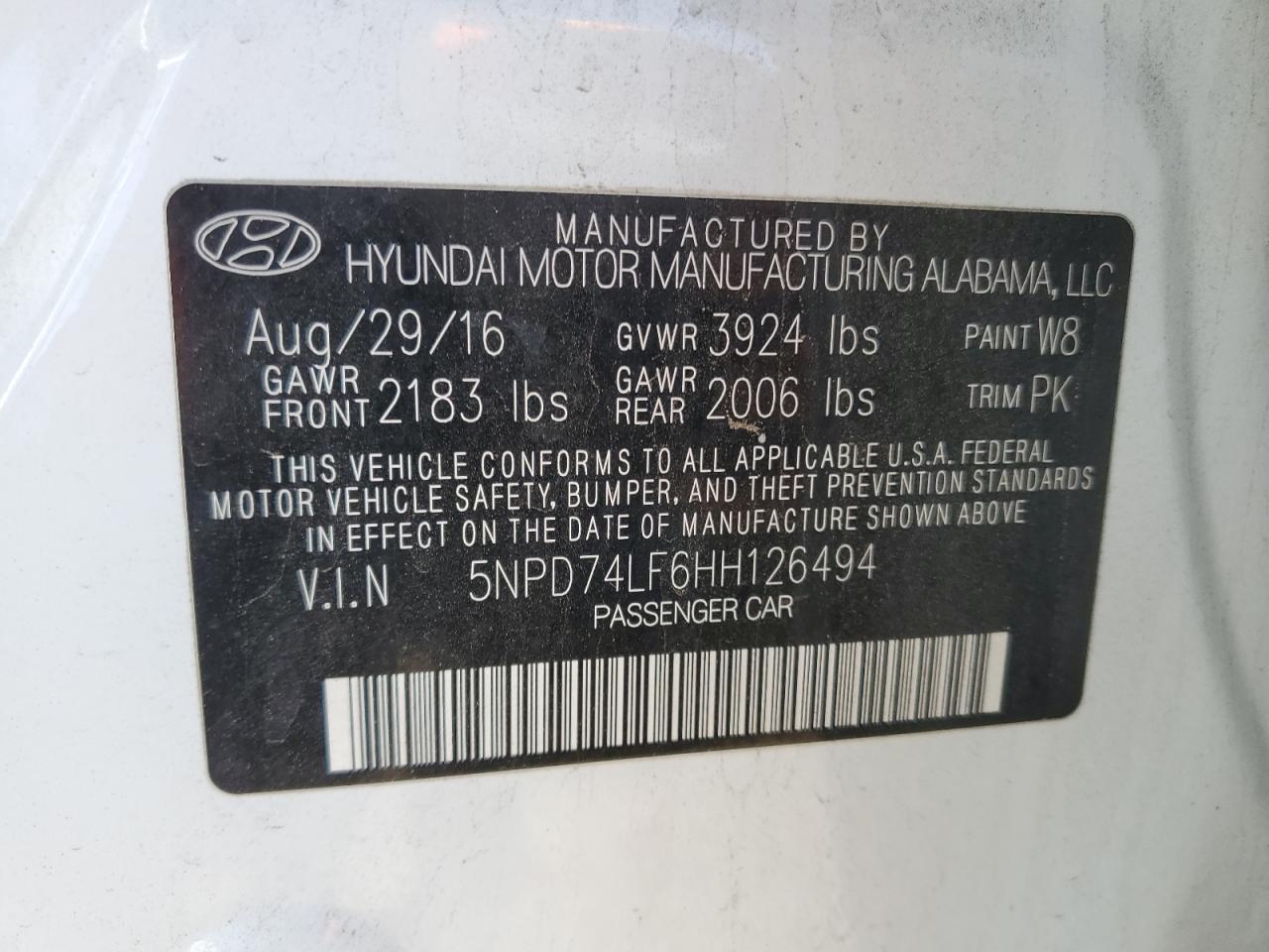 5NPD74LF6HH126494 2017 Hyundai Elantra Se