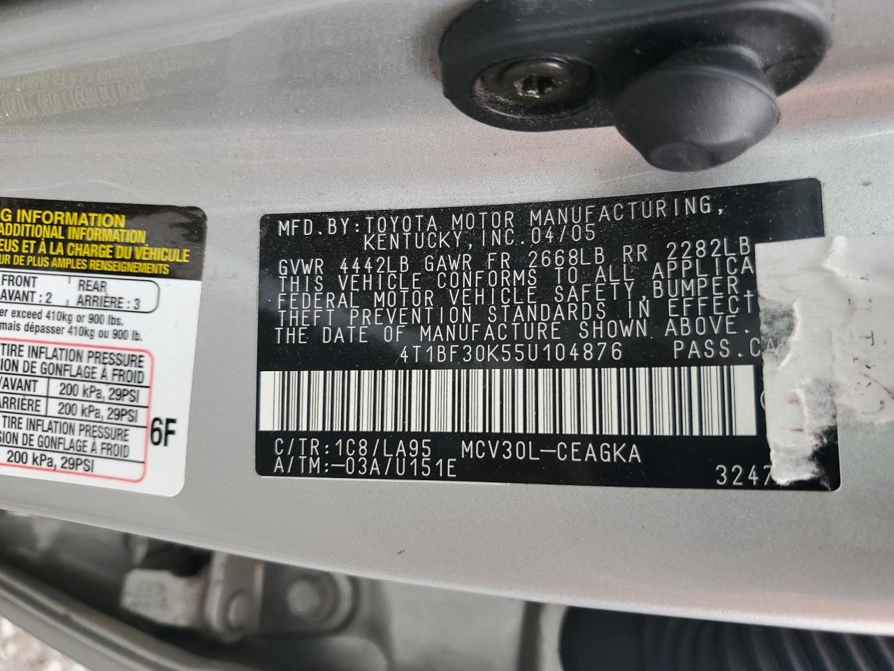 4T1BF30K55U104876 2005 Toyota Camry Le