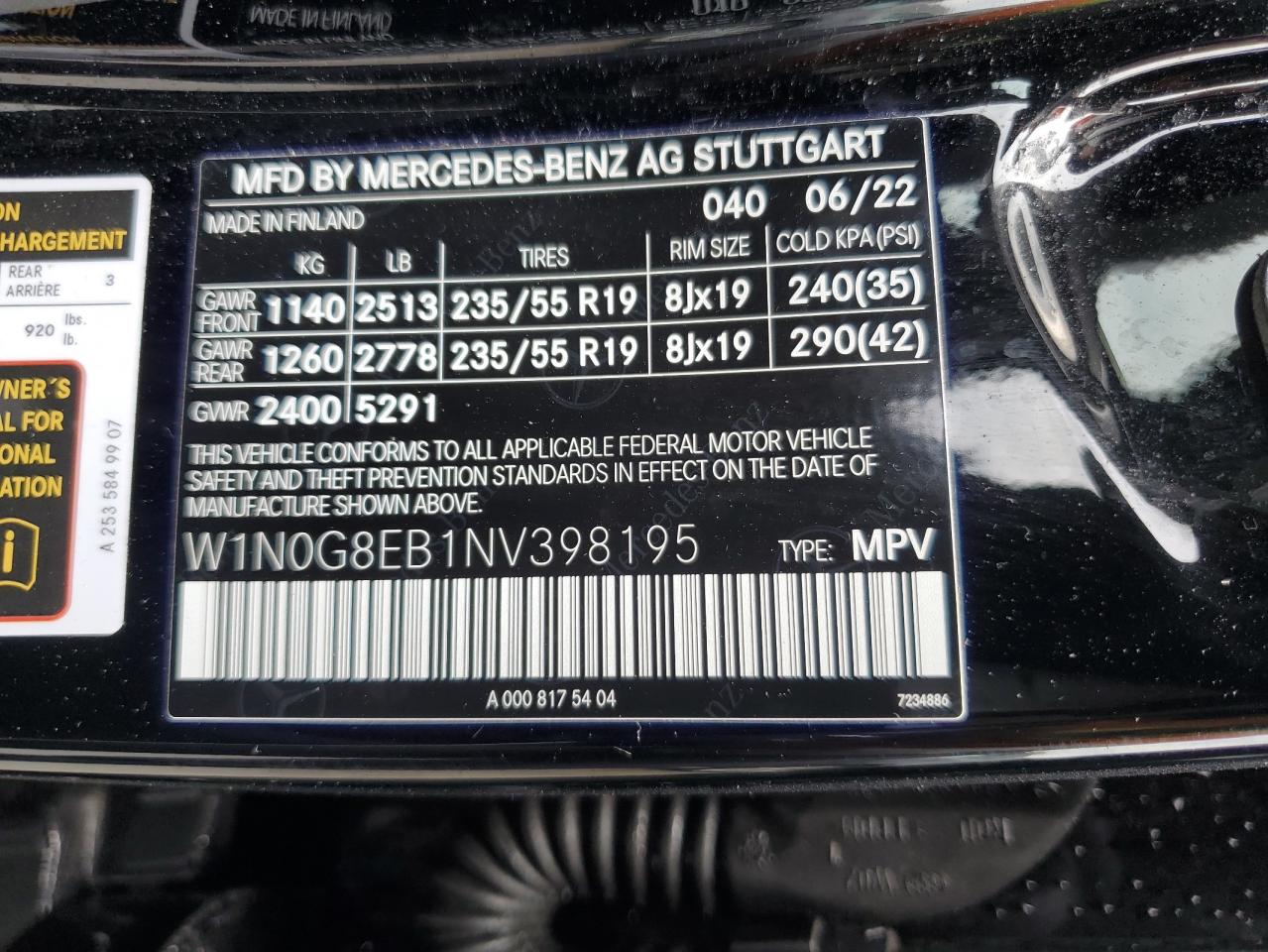 W1N0G8EB1NV398195 2022 Mercedes-Benz Glc 300 4Matic