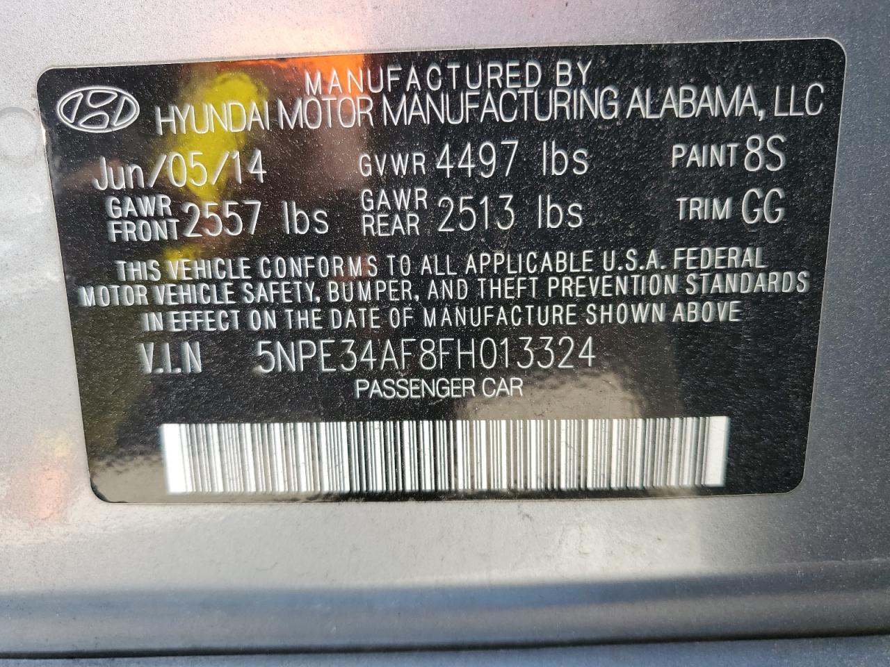 5NPE24AF1FH013324 2015 Hyundai Sonata Se