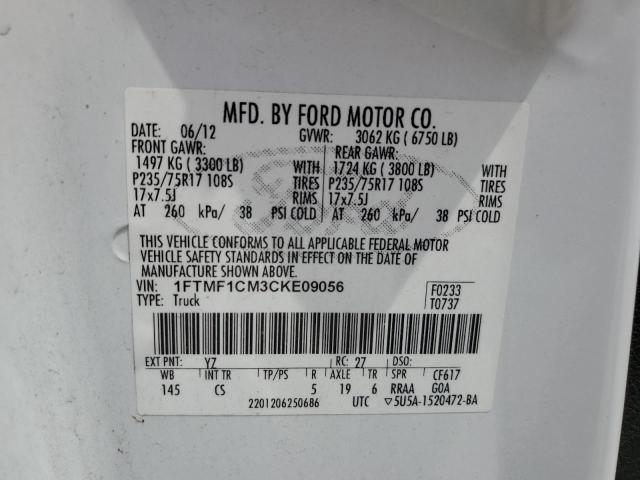 2012 Ford F150 VIN: 1FTMF1CM3CKE09056 Lot: 54727144