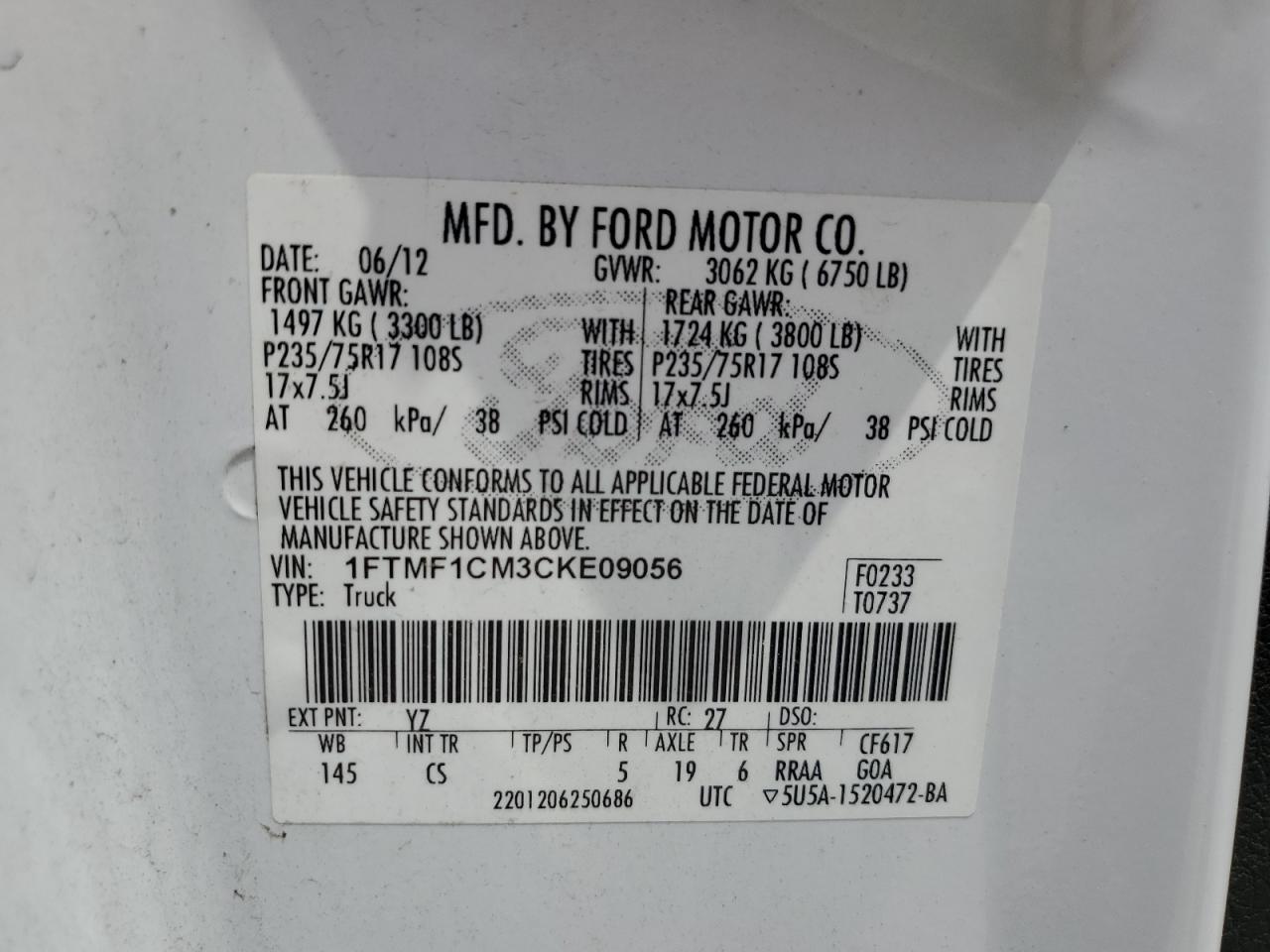 1FTMF1CM3CKE09056 2012 Ford F150