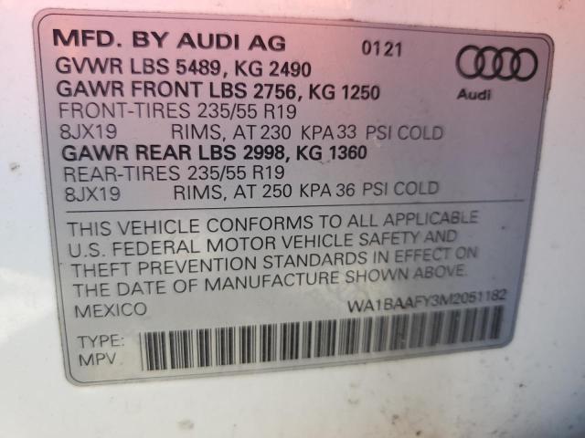 2021 Audi Q5 Premium Plus VIN: WA1BAAFY3M2051182 Lot: 54872014