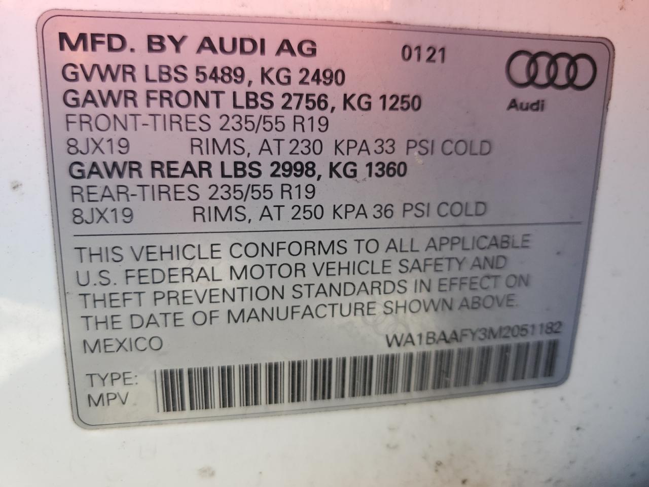 WA1BAAFY3M2051182 2021 Audi Q5 Premium Plus