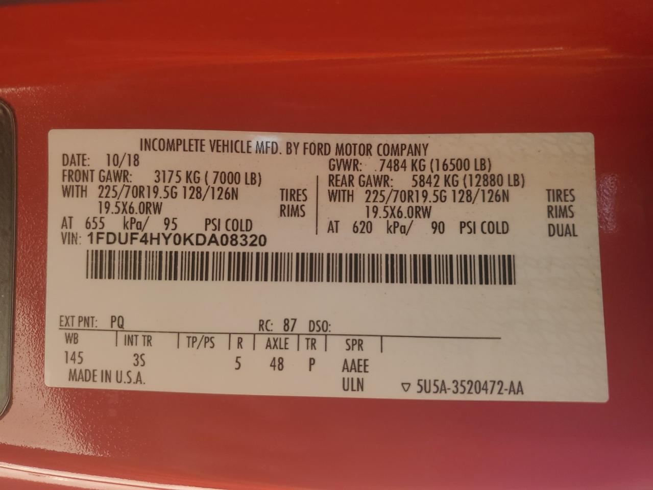 1FDUF4HY0KDA08320 2019 Ford F450 Super Duty