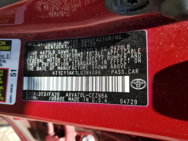 2020 Toyota Camry Le VIN: 4T1C11AK1LU384086 Lot: 55630524