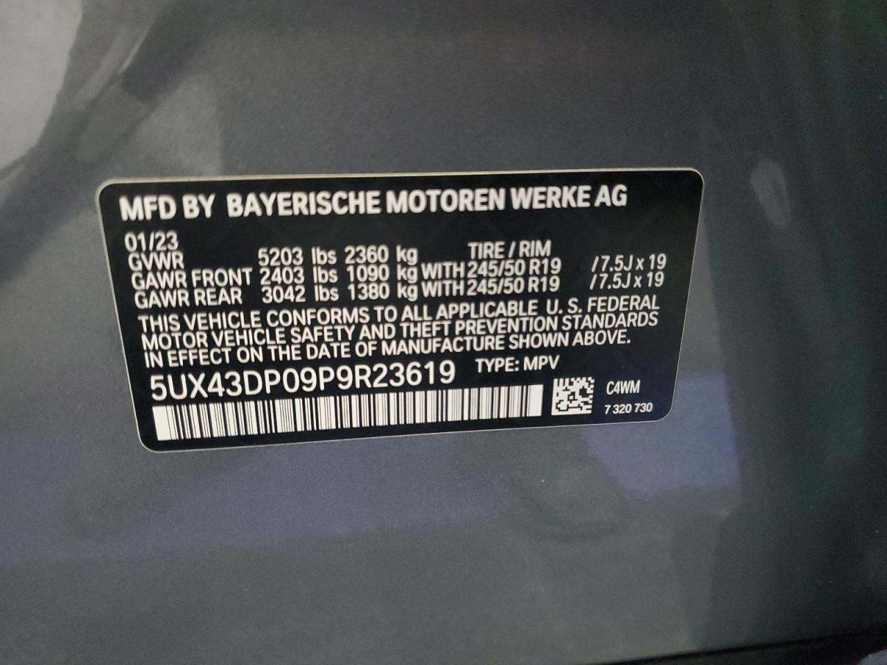 5UX43DP09P9R23619 2023 BMW X3 Sdrive30I