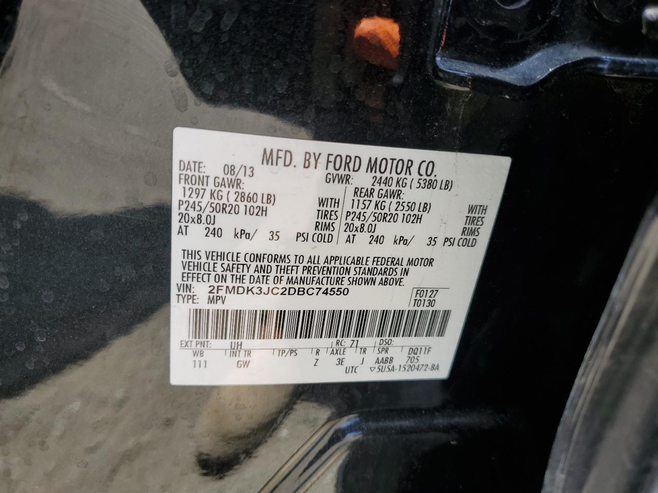 2FMDK3JC2DBC74550 2013 Ford Edge Sel