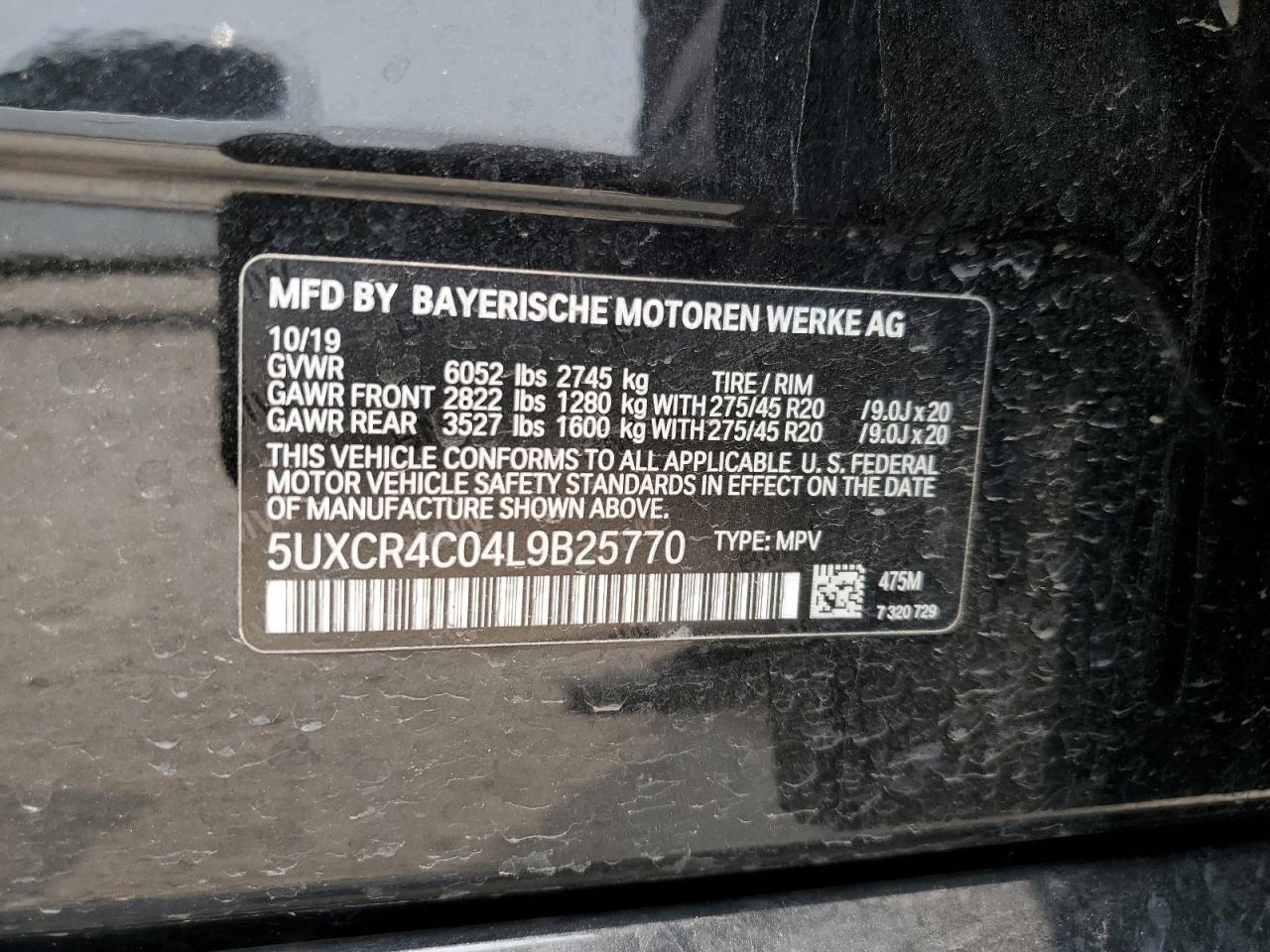 5UXCR4C04L9B25770 2020 BMW X5 Sdrive 40I