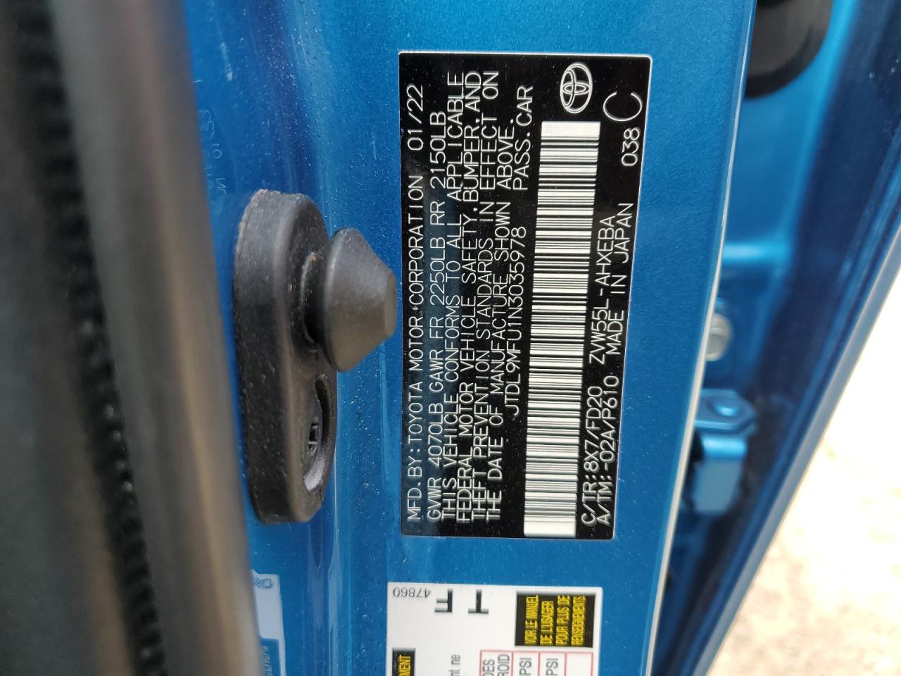 JTDL9MFU1N3035978 2022 Toyota Prius Le