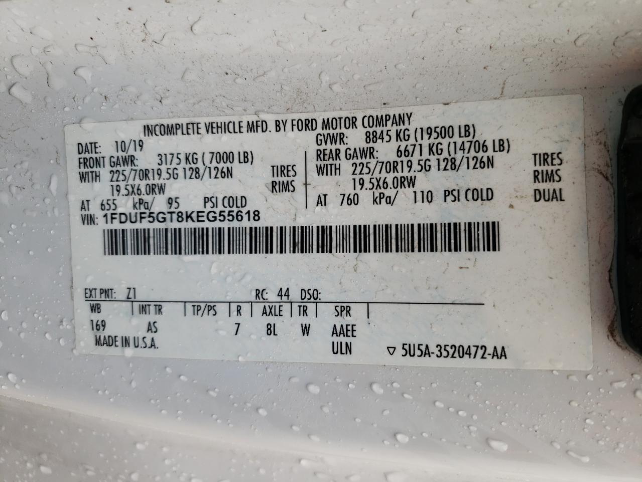 1FDUF5GT8KEG55618 2019 Ford F550 Super Duty