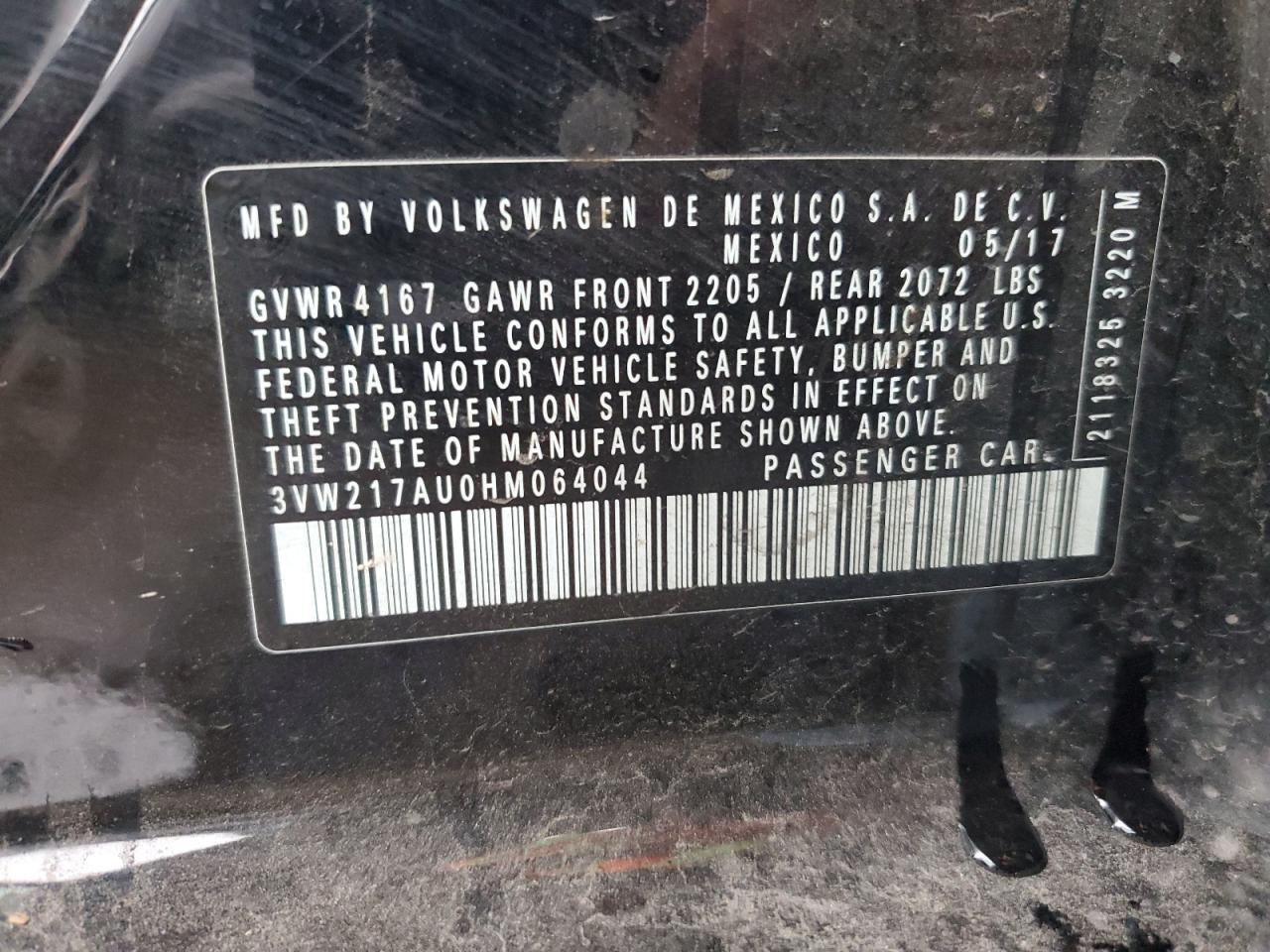 3VW217AU0HM064044 2017 Volkswagen Golf S