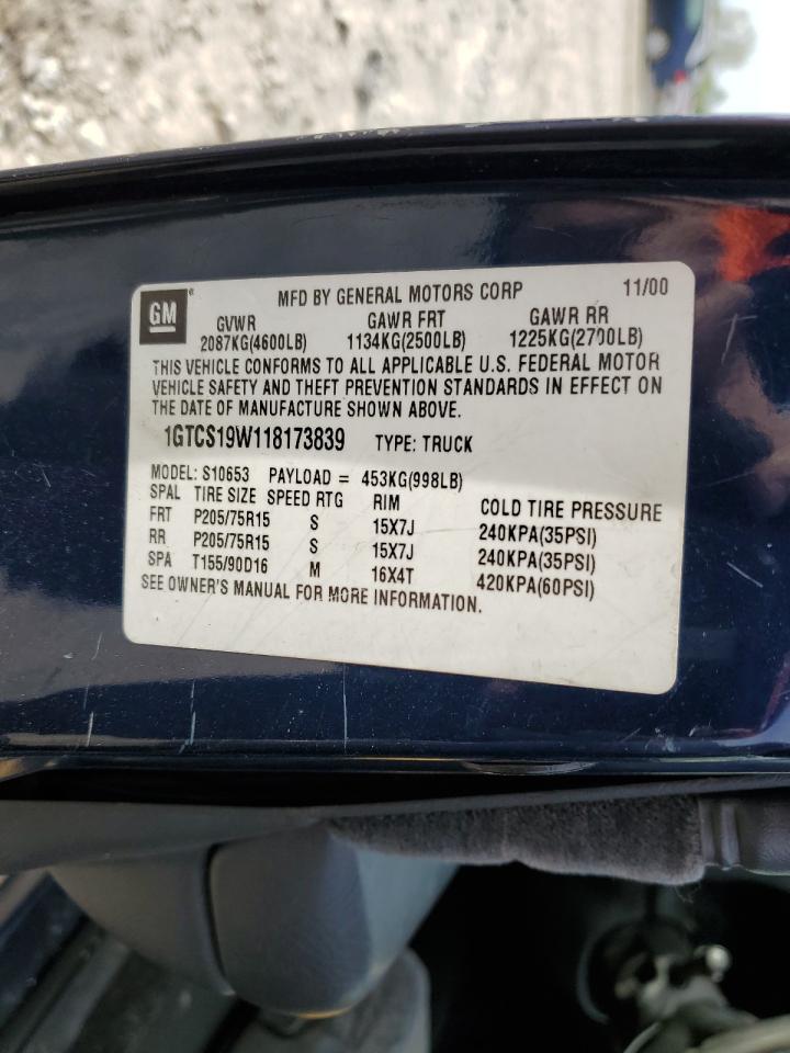 1GTCS19W118173839 2001 GMC Sonoma