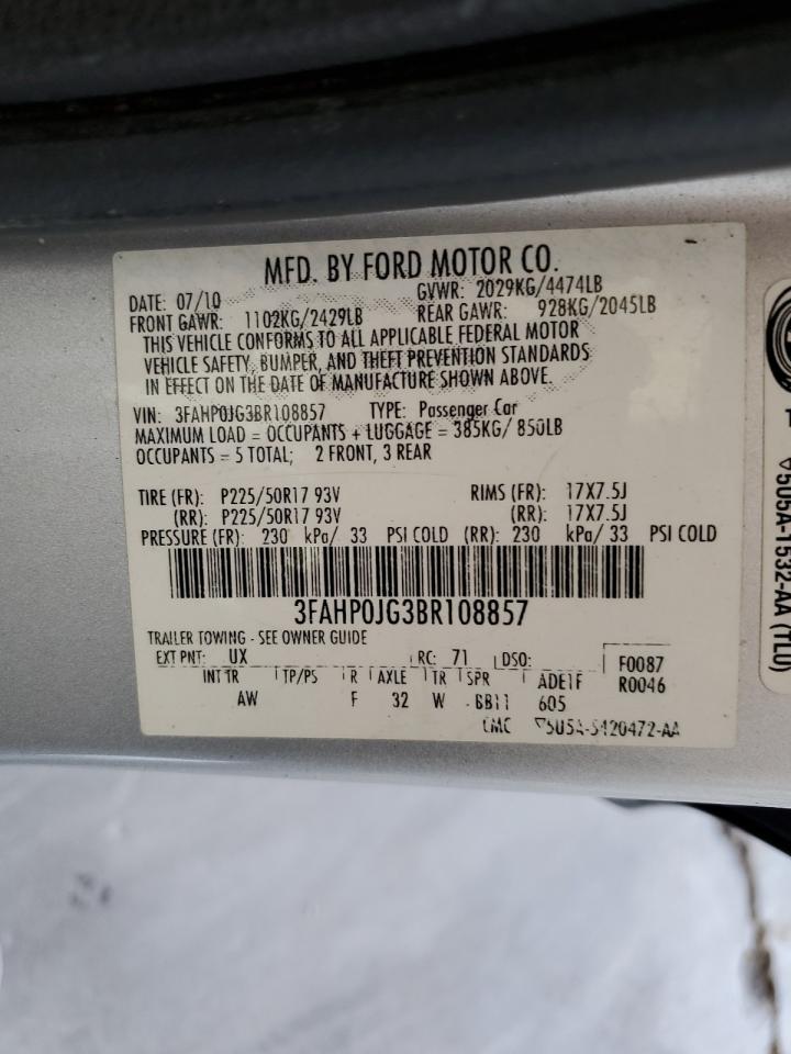 3FAHP0JG3BR108857 2011 Ford Fusion Sel