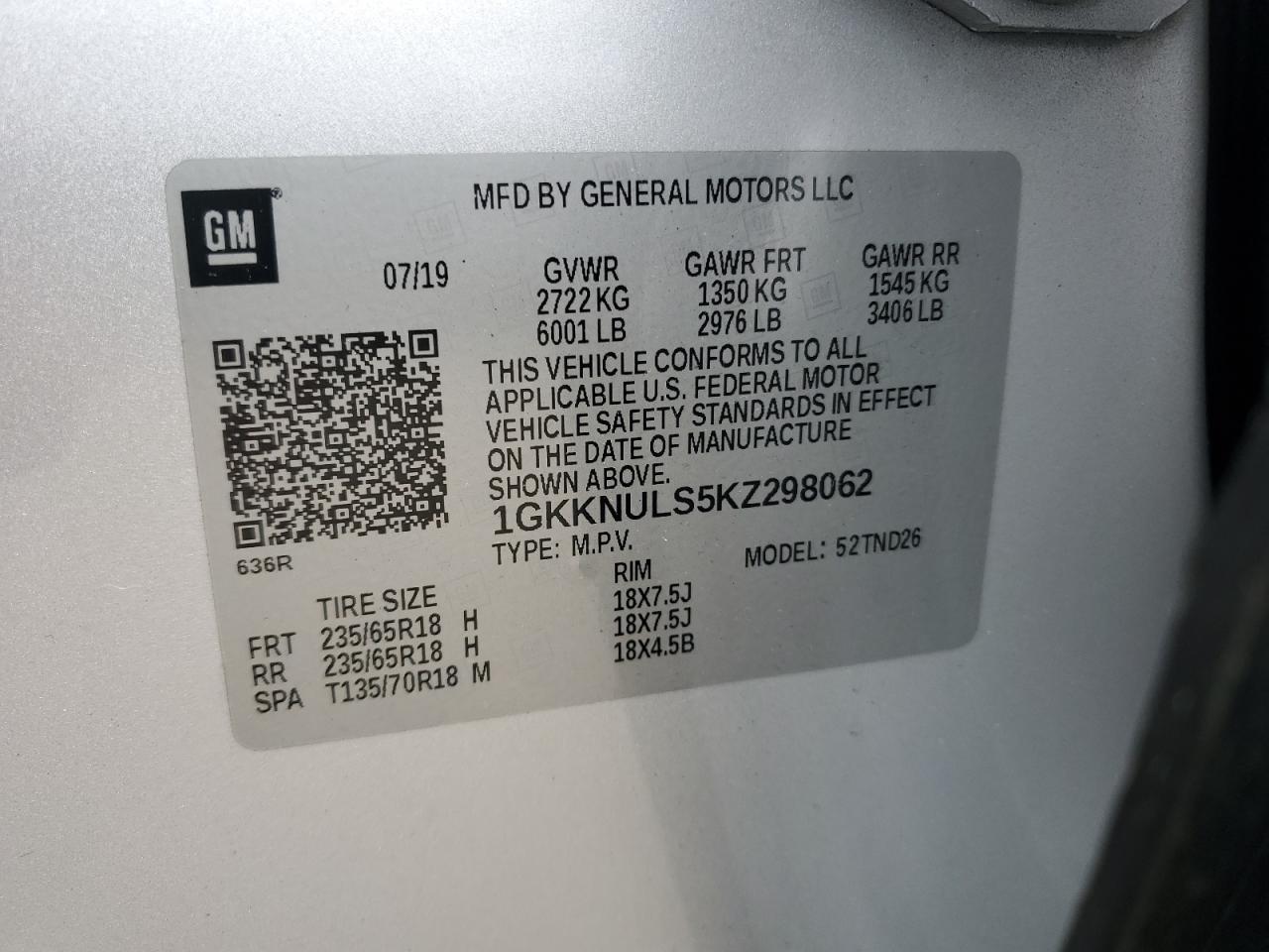 1GKKNULS5KZ298062 2019 GMC Acadia Slt-1