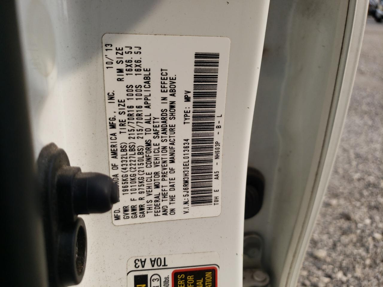 5J6RM3H30EL013634 2014 Honda Cr-V Lx