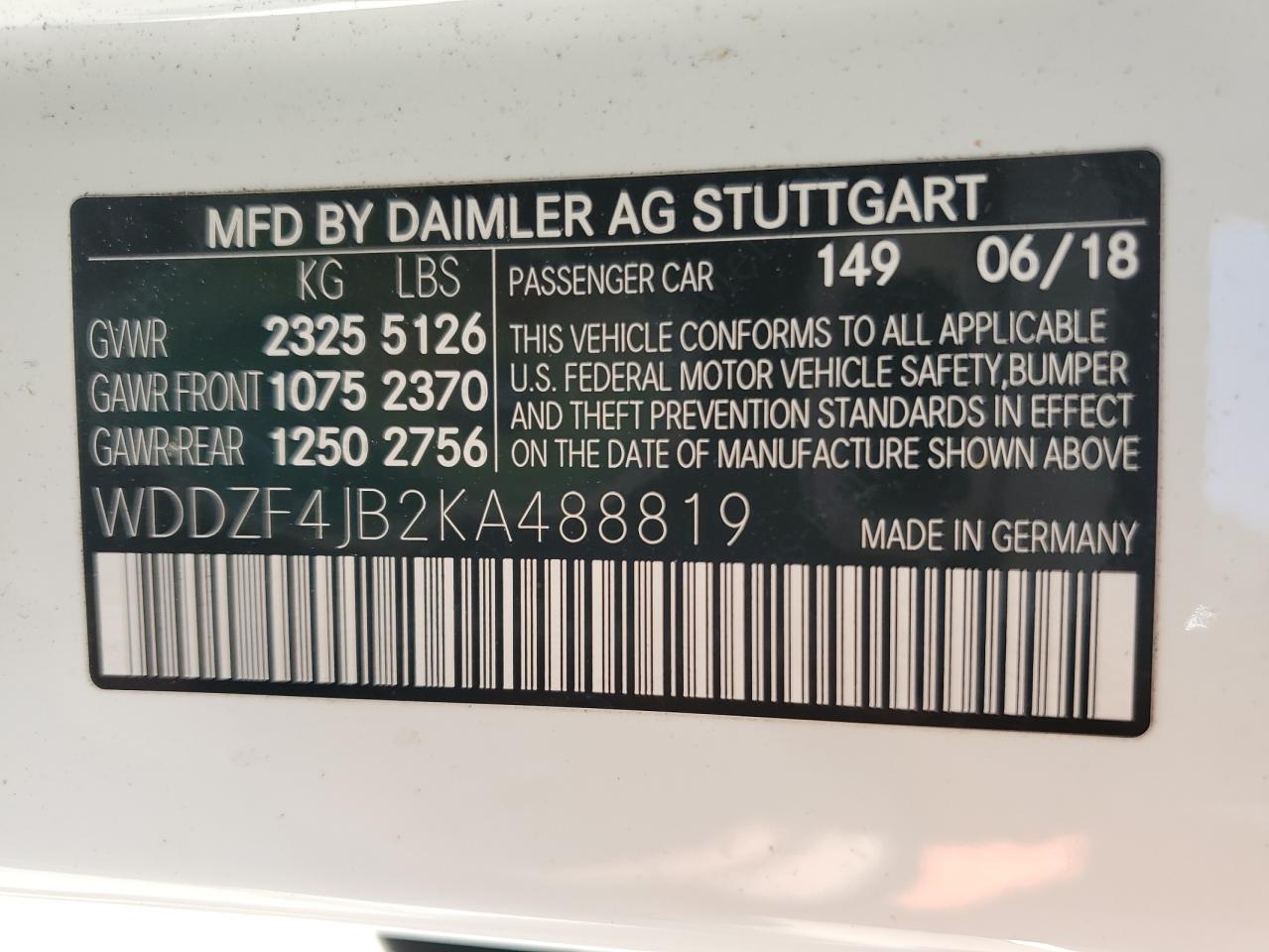 WDDZF4JB2KA488819 2019 Mercedes-Benz E 300