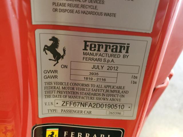 2013 Ferrari 458 Italia VIN: ZFF67NFA2D0190510 Lot: 55880184