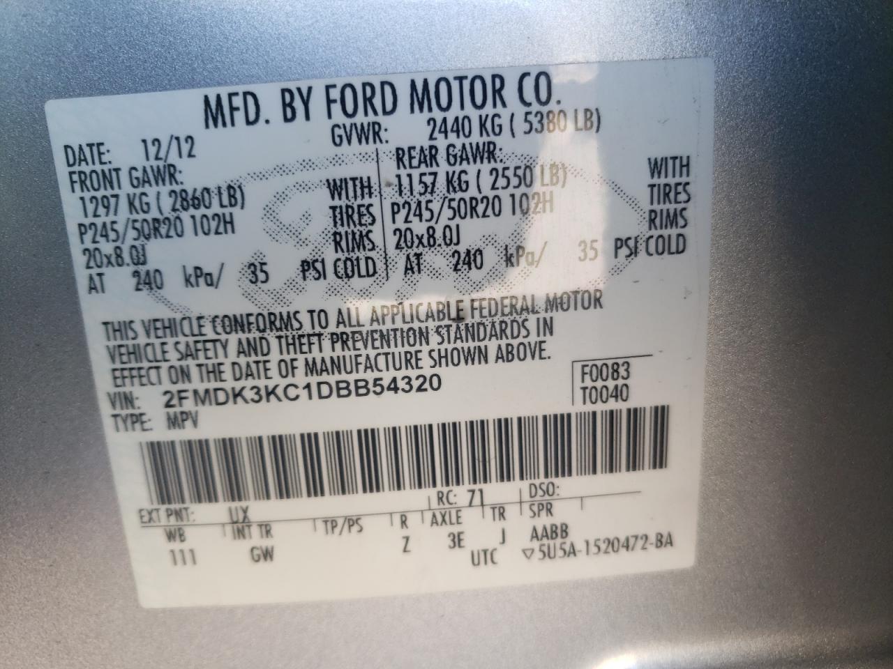 2FMDK3KC1DBB54320 2013 Ford Edge Limited