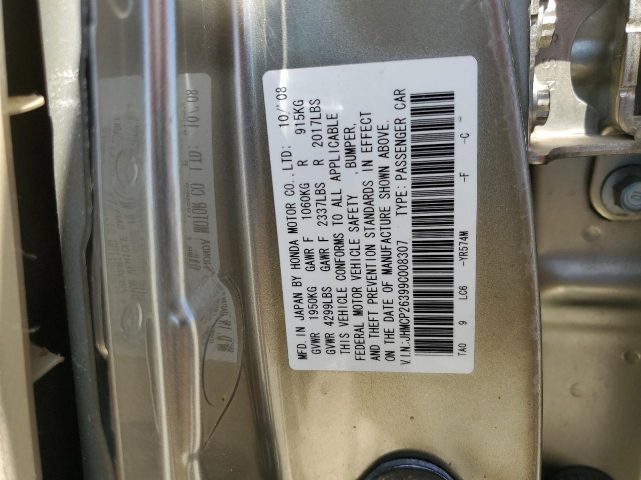 JHMCP26399C008307 2009 Honda Accord Lx