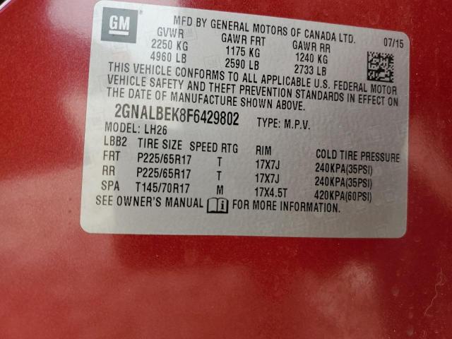 2015 Chevrolet Equinox Lt VIN: 2GNALBEK8F6429802 Lot: 53962734