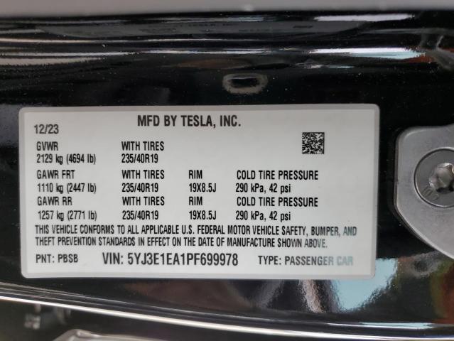 2023 Tesla Model 3 VIN: 5YJ3E1EA1PF699978 Lot: 55558284