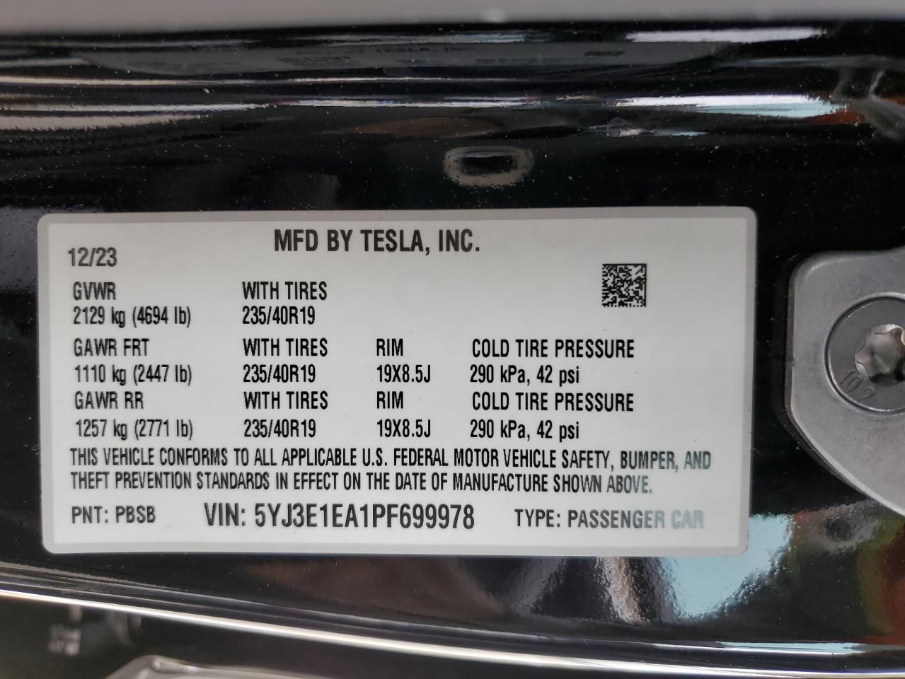 5YJ3E1EA1PF699978 2023 Tesla Model 3