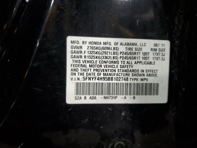 2011 Honda Pilot Touring VIN: 5FNYF4H95BB102748 Lot: 56849344