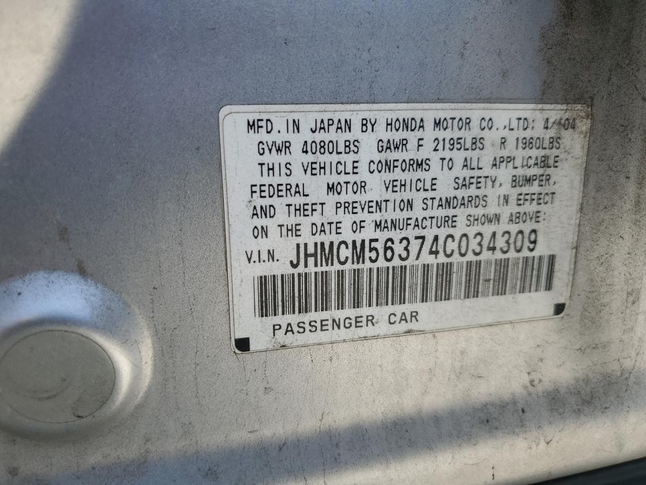 JHMCM56374C034309 2004 Honda Accord Lx