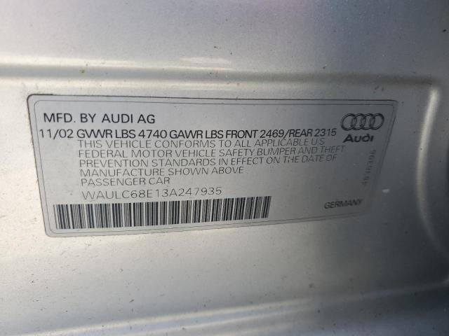 2003 Audi A4 1.8T Quattro VIN: WAULC68E13A247935 Lot: 56995174