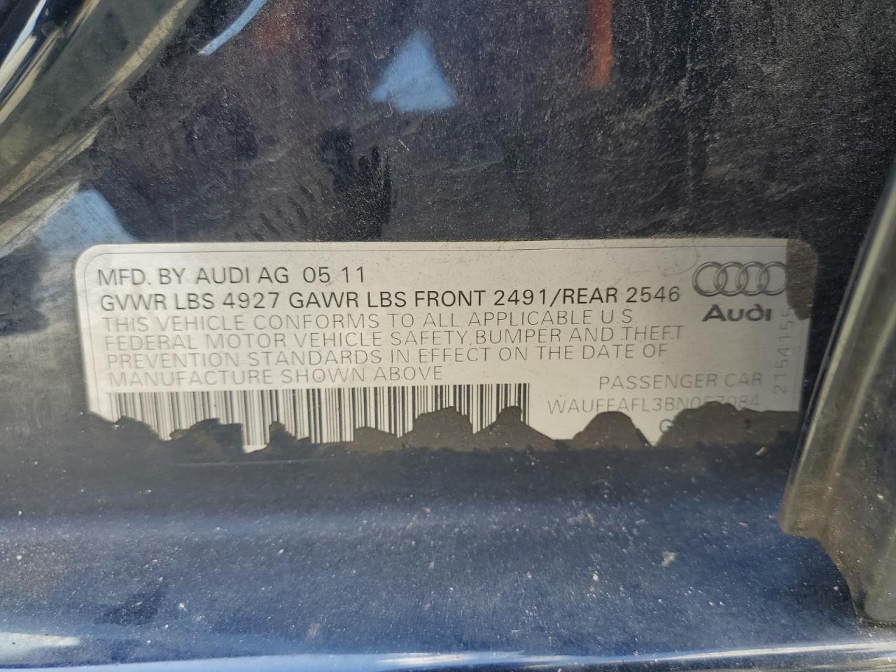WAUFFAFL3BN057084 2011 Audi A4 Premium Plus