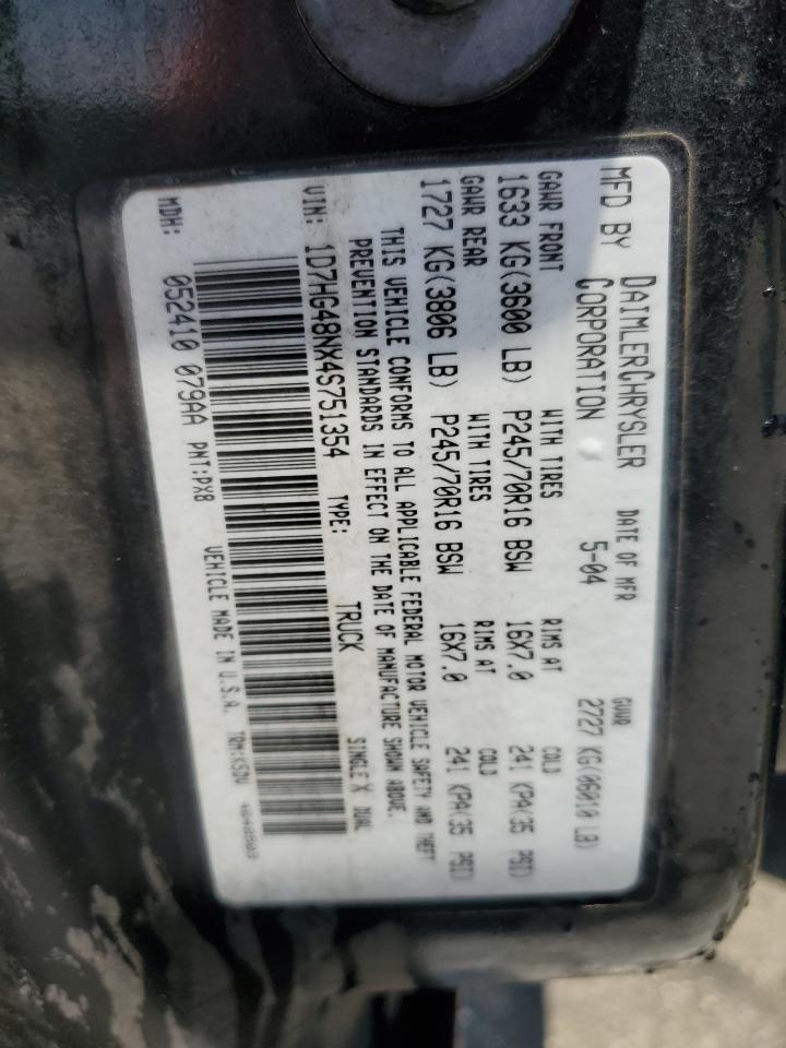 1D7HG48NX4S751354 2004 Dodge Dakota Quad Slt