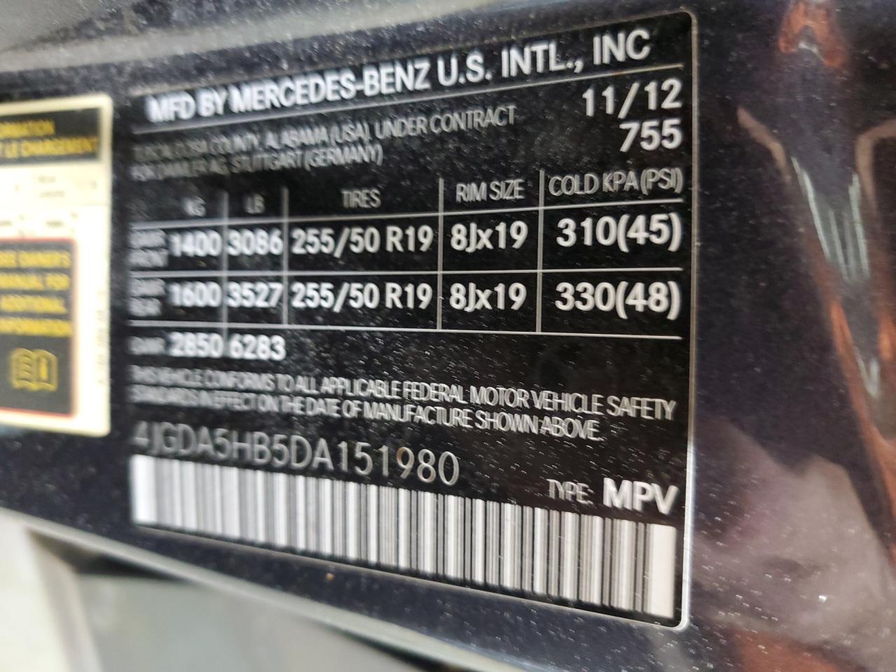 4JGDA5HB5DA151980 2013 Mercedes-Benz Ml 350 4Matic