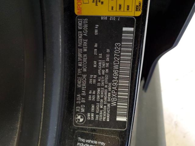 2006 BMW X3 3.0I VIN: WBXPA93496WD27023 Lot: 55940374