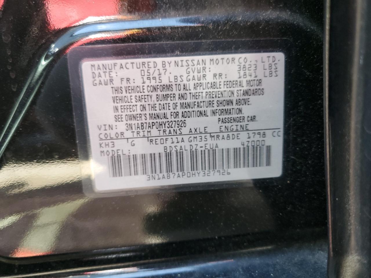 3N1AB7AP0HY327926 2017 Nissan Sentra S