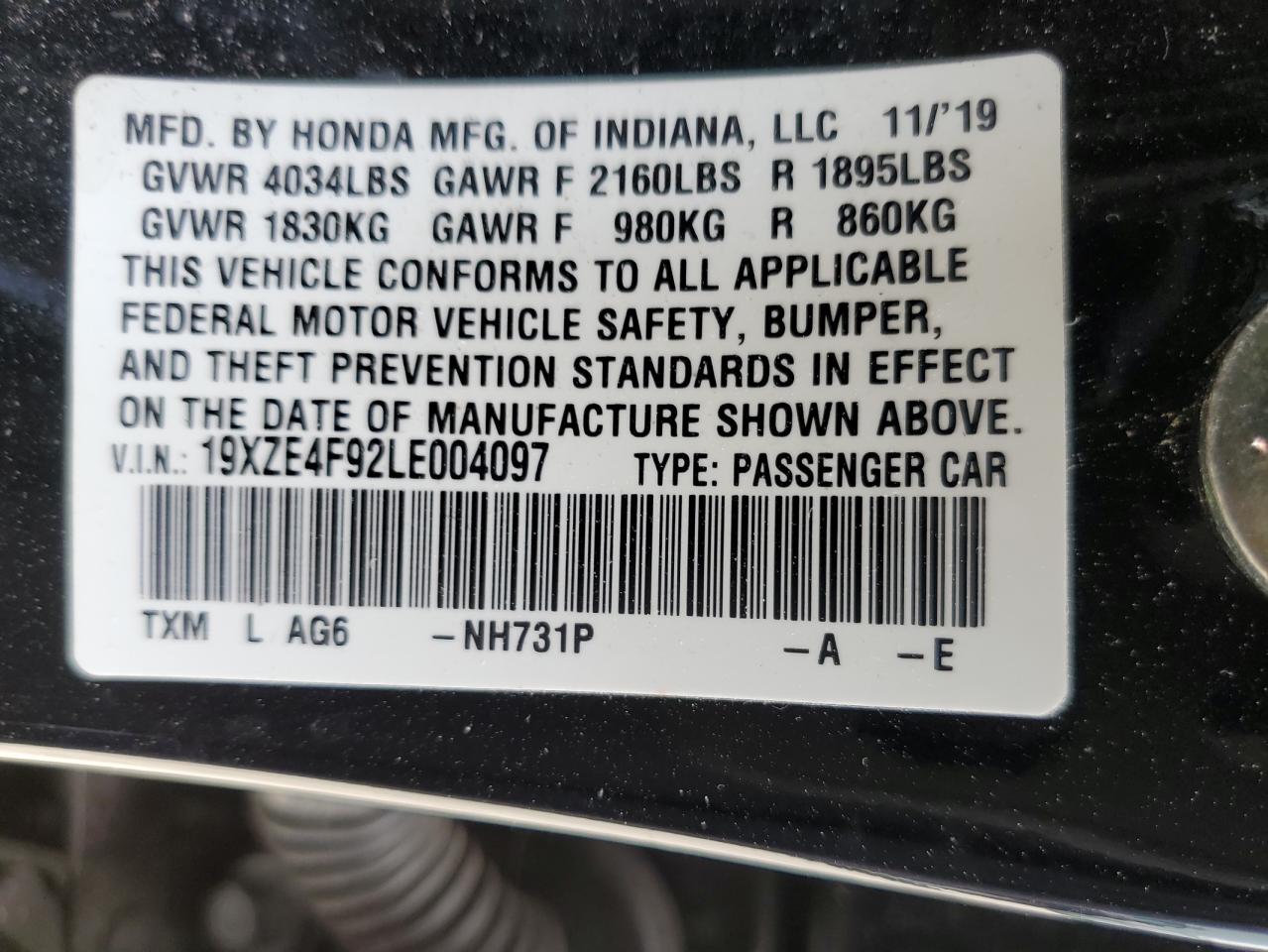 19XZE4F92LE004097 2020 Honda Insight Touring