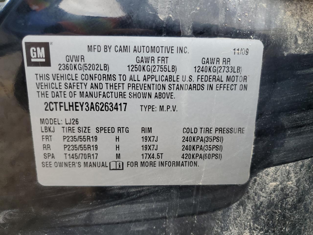 2CTFLHEY3A6263417 2010 GMC Terrain Slt