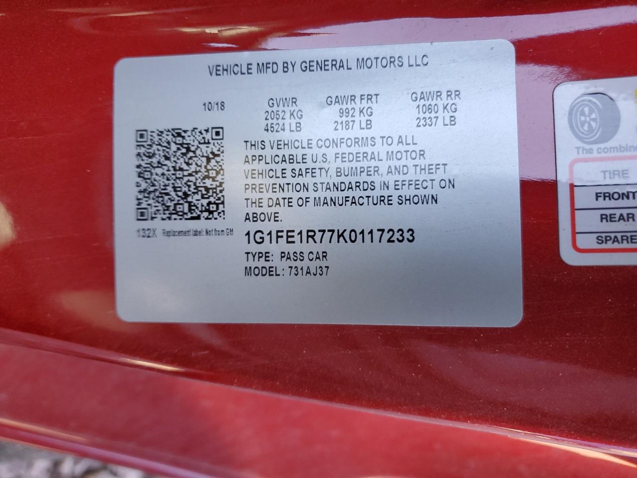 1G1FE1R77K0117233 2019 Chevrolet Camaro Ss