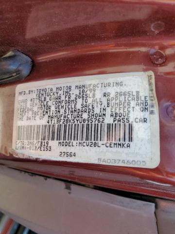 2000 Toyota Camry Le VIN: 4T1BF28K5YU095762 Lot: 55196474