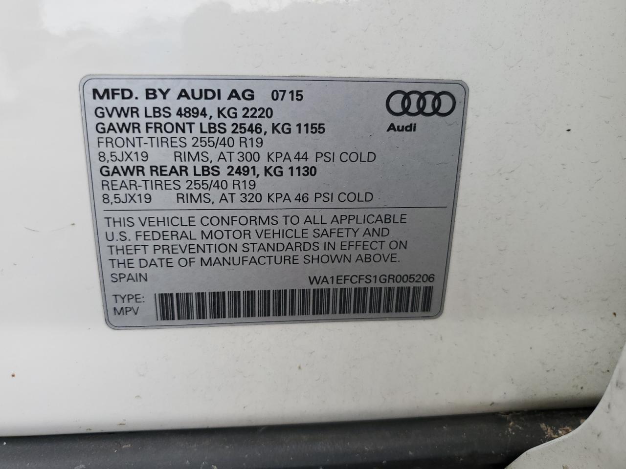 WA1EFCFS1GR005206 2016 Audi Q3 Premium Plus