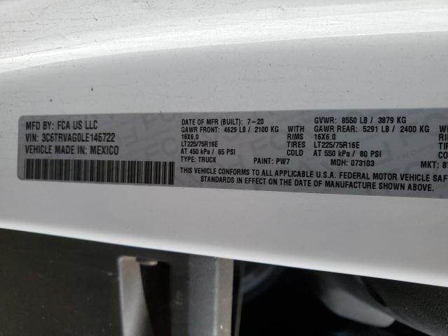 2020 Ram Promaster 1500 1500 Standard VIN: 3C6TRVAG0LE146722 Lot: 54216464