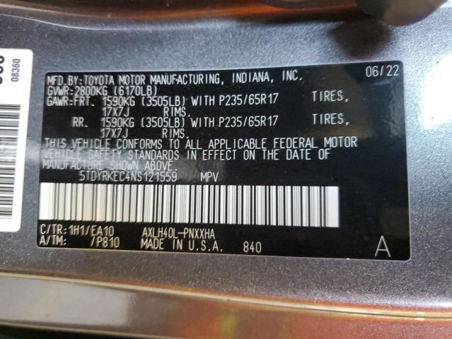 5TDYRKEC4NS121559 Toyota All Models SIENNA XLE 13