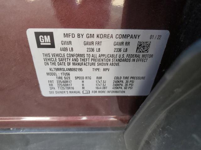 2022 Chevrolet Trailblazer Lt VIN: KL79MRSL4NB092195 Lot: 53086844