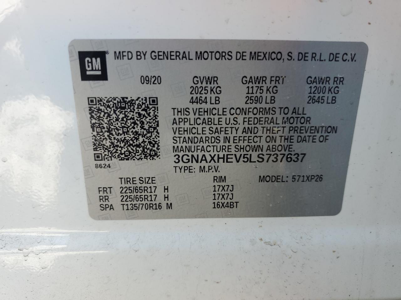 3GNAXHEV5LS737637 2020 Chevrolet Equinox Ls