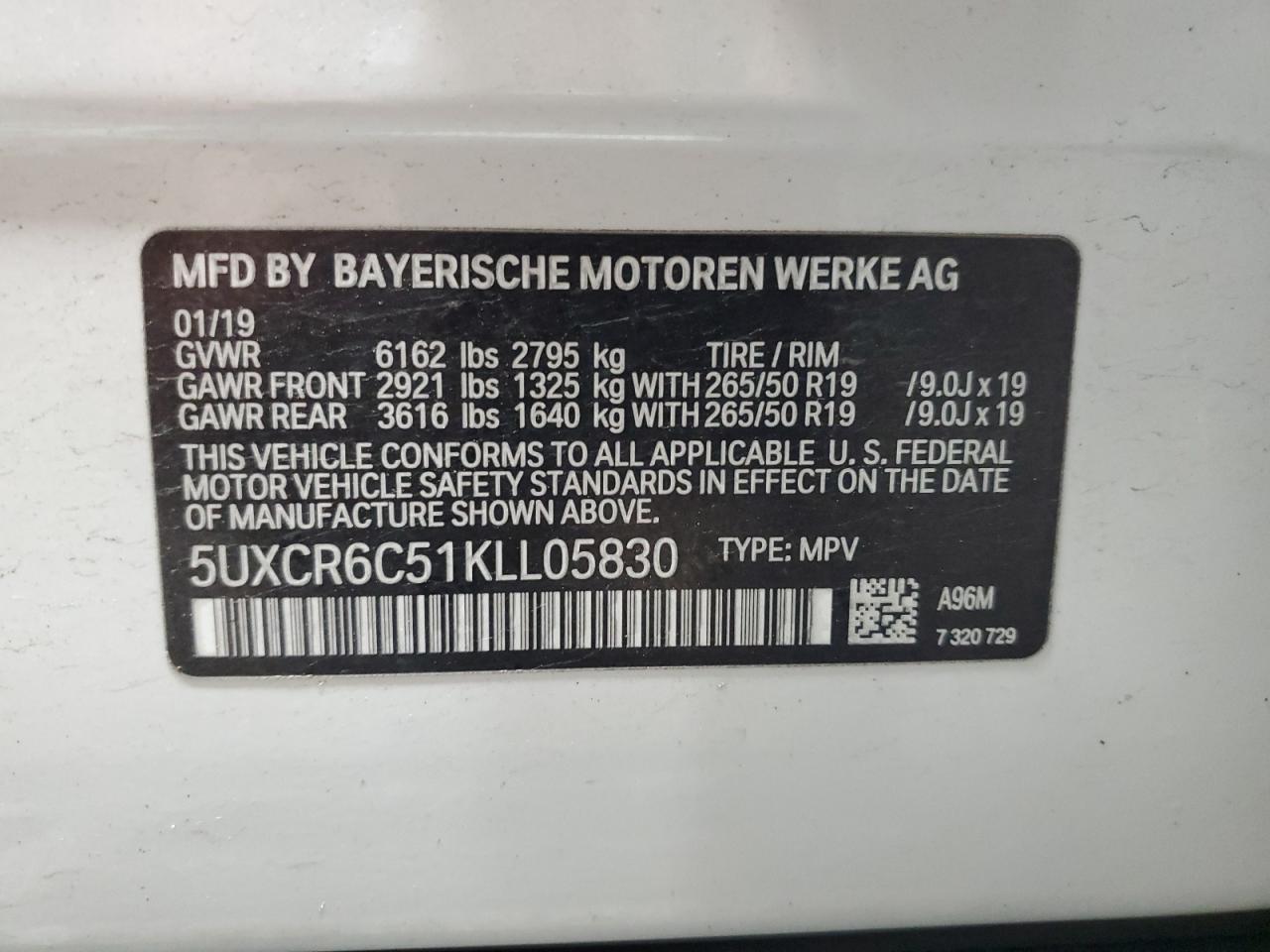 5UXCR6C51KLL05830 2019 BMW X5 xDrive40I