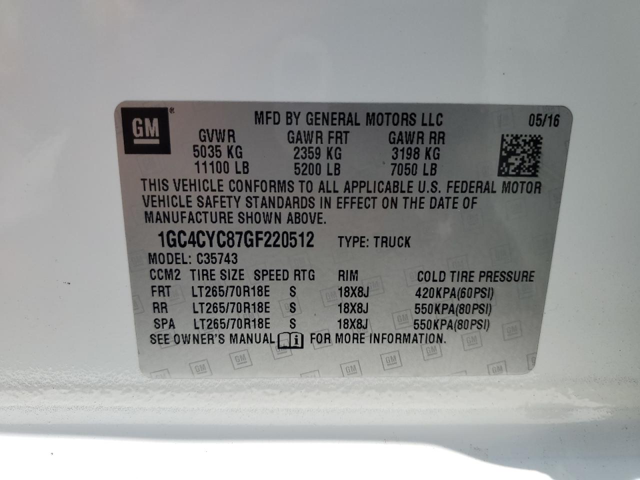 1GC4CYC87GF220512 2016 Chevrolet Silverado C3500