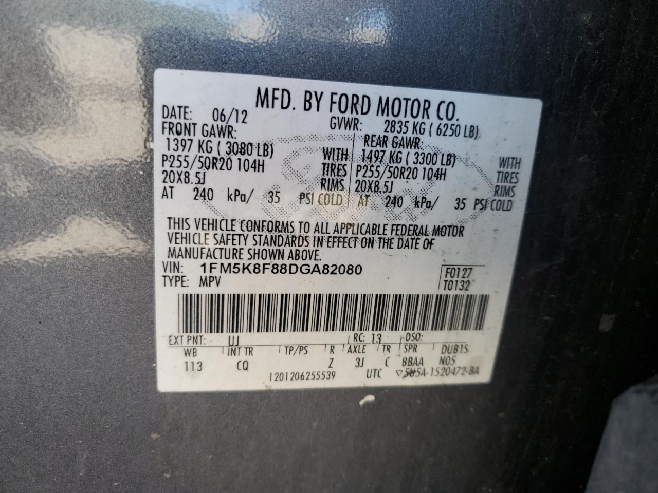 1FM5K8F88DGA82080 2013 Ford Explorer Limited