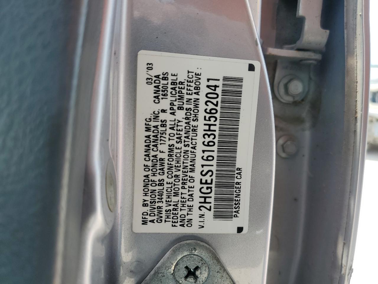 2HGES16163H562041 2003 Honda Civic Dx