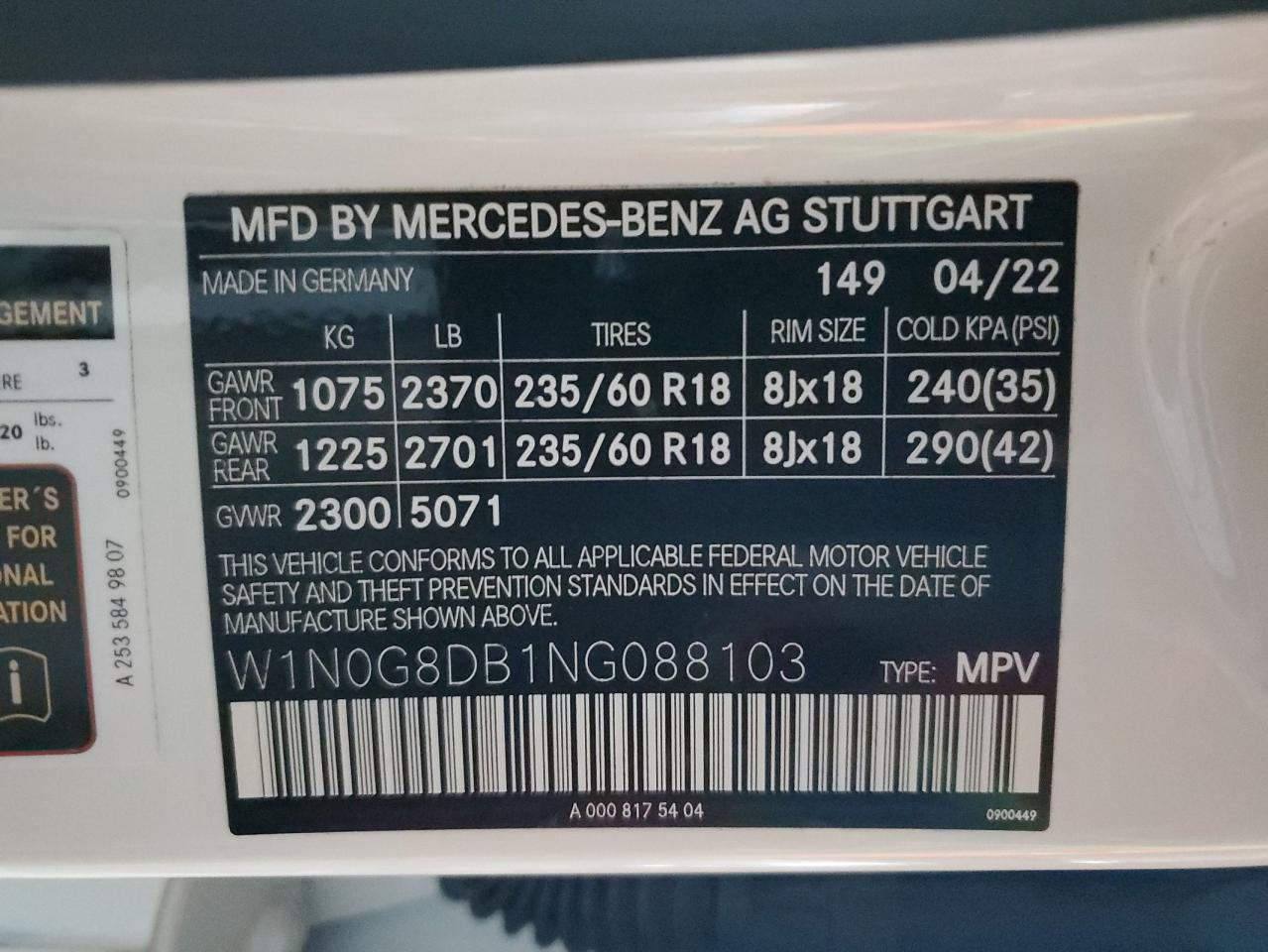 W1N0G8DB1NG088103 2022 Mercedes-Benz Glc 300