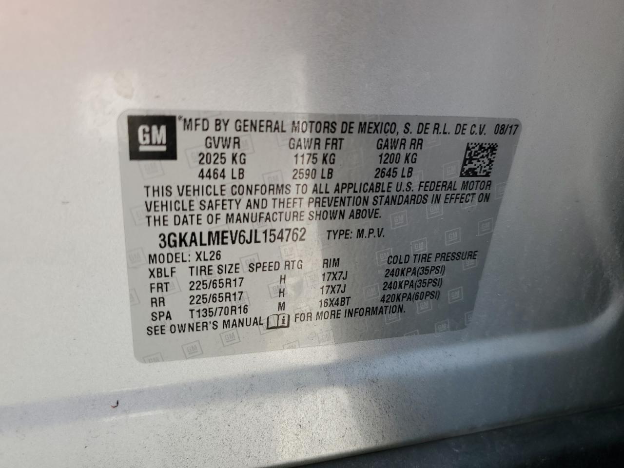 3GKALMEV6JL154762 2018 GMC Terrain Sle